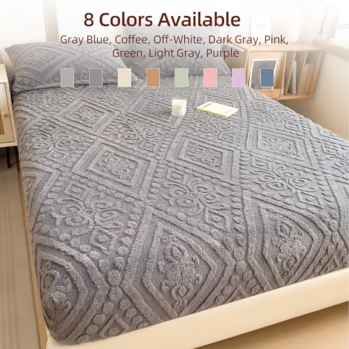 European Damask Embossed Plush Fitted Sheet,Cal King,Dark Gray,72x84inch - color: Dark Gray, size: California King(72"x84")