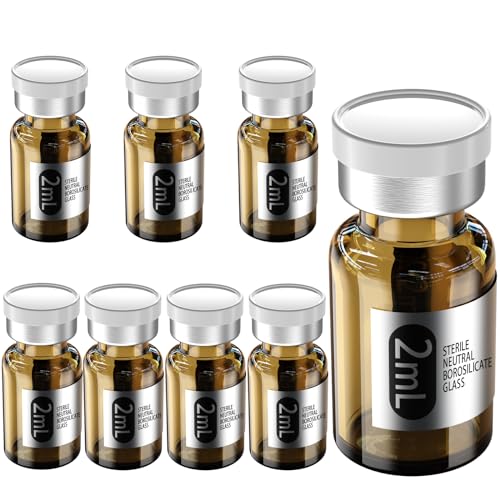 Biomed Solutions Empty Sterile Vial Sealed with Butyl Rubber Stopper and Flip Top Closure,Type 1 Borosilicate Glass Tubing,Individually Packed (2mL 8Pcs Amber) - size: 2mL 8Pcs Amber