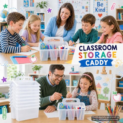 8 Pack Classroom Caddy Storage Basket with Handle (Clear) - color: Clear