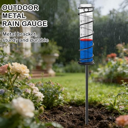 JMBay Upgrade Rain Gauge, Detachable Spiral Rain Gauge Outdoor, Rain Measure Gauge for Yard, Large Number Rain Water Meter, Thickened Plastic Rain Gauge with Stake and Metal Frame for Patio,Lawn - color: 3-section Spiral Rain Gauge