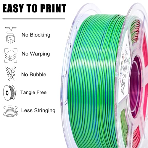 PLA Filament 1.75mm, Silk Rainbow Color PLA Filament, Tri Color 3D Printer Filament Red Blue Green, Fit to AMS, 1kg/Spool - color: Tri-color Red Green Blue