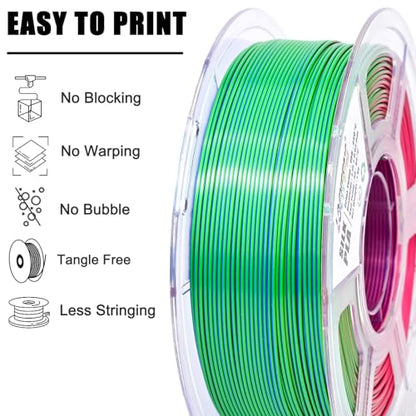 PLA Filament 1.75mm, Silk Rainbow Color PLA Filament, Tri Color 3D Printer Filament Red Blue Green, Fit to AMS, 1kg/Spool - color: Tri-color Red Green Blue