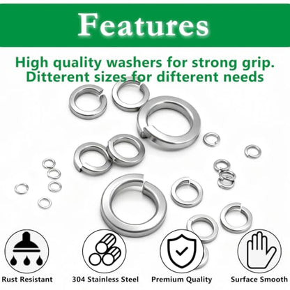 1800PCS Spring Lock Washers Assortment, 304 SS Metric & SAE Sizes - size: SAE&Metric-1800PCS