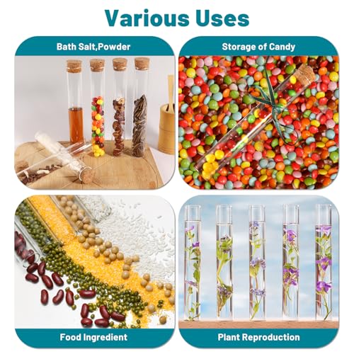 6pcs 30ml Glass Test Tube with Cork Stopper, 20x150mm Flat Bottom Storage Tube with Cap, 6 Holes Acrylic Rack, Plant Propagation Vase Set for Scientific Experiments Lab Candy Liquid Party Decor - size: 20 x 150mm