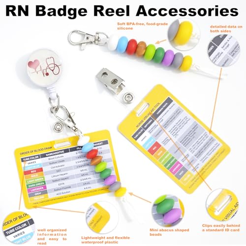 Order of Blood Draw Beads with Reference Card, Phlebotomist Badge Reel Visual Aid Tool Accessories, RN Badge Buddy, Phlebotomy Essentials, Nurse Supplies - color: Mini Abacus Beads With Yellow Card