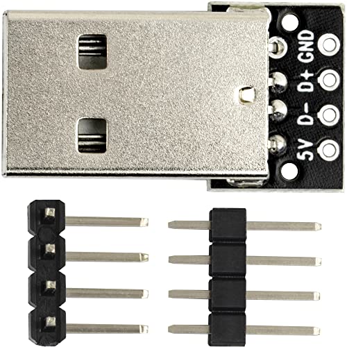 5pcs USB Type A Breakout Board Male Connector USB to DIP Adapter Power Supply Board with 4 Pin Male Pin Header and Right Angel Pin Header - color: USB A Male Breakout