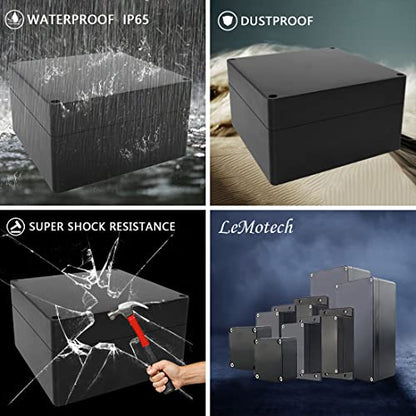 LeMotech Electrical Box ABS Plastic Project Box IP65 Waterproof Junction Box Project Case Universal Enclosure for Electronics Black 6.1x 6.1x 3.4 inch(160x160x90mm)（Pack of 1 - color: Black (1 pack), size: 6.1" x 6.1" x 3.4"