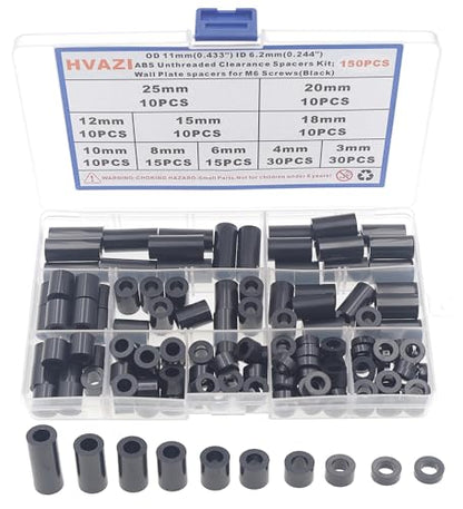 OD 11mm ID 6.2mm Black ABS Unthreaded Round Spacers for M6 Screw Kit - size: OD 11mm ID 6.2mm
