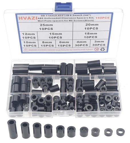 OD 11mm ID 6.2mm Black ABS Unthreaded Round Spacers for M6 Screw Kit - size: OD 11mm ID 6.2mm