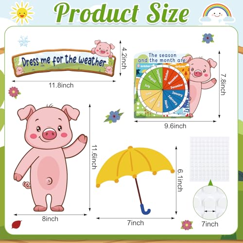 Gilprop 58 Pcs Dress for Weather Bulletin Board Set for Classroom, Piggy - style: Piggy