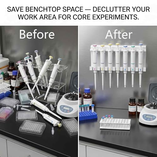 Magnetic Laboratory Pipette Stand — Adheres to Metal Surfaces — Holds 6 Pipettes — Laboratory Micropipette Storage Rack — Pipettes Not Included
