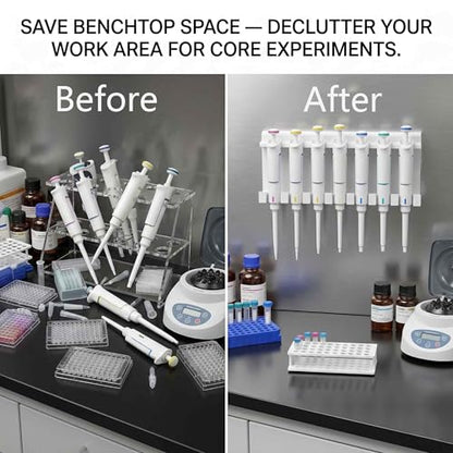 Magnetic Laboratory Pipette Stand — Adheres to Metal Surfaces — Holds 6 Pipettes — Laboratory Micropipette Storage Rack — Pipettes Not Included