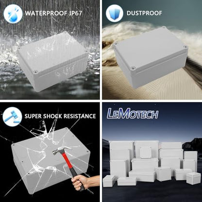LeMotech Junction Box IP67 Waterproof Dustproof ABS Plastic Project Box for Electrical Outdoor Enclosure Gray 6.9 x 4.9 x 3 inch (175 x 125 x 75 mm) - size: 6.9" x 4.9" x 3" (1pc)
