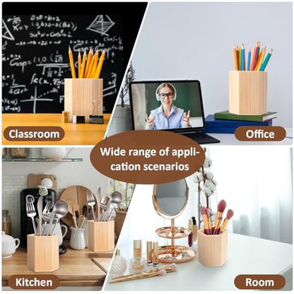 DoubleFill 12 Pack Wooden Pencil Holder Unfinished Wood Pen Holder for DIY Crafts 3 x 3 x 4 Inch Mini Wood Desk Organizer for Back to School Classroom Homemade Art Projects Supplies(Hexagonal)