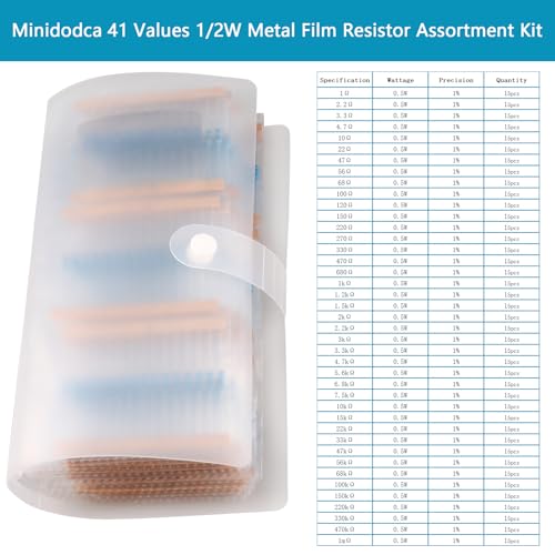 1/2W 41 Values 615pcs Individual Compartment 1 Ohm-1M Ohm with 1% Metal Film Resistor Assortment Kit and Electrical Industrial Assorted Set K Ohm Pack for Led Lights - style: 1/2W 41 Values 615pcs