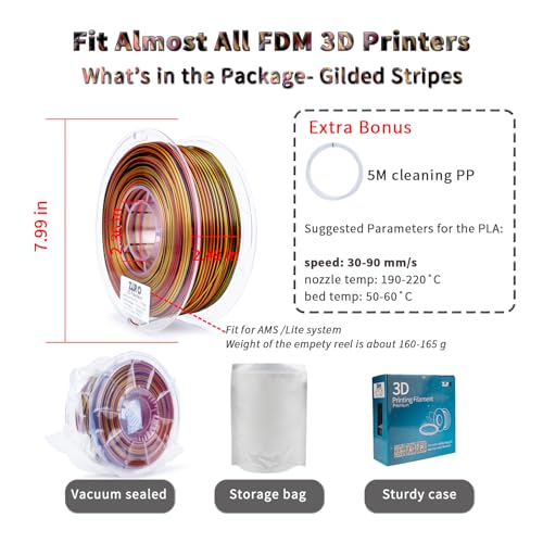 ZIRO Dynamic Color Change PLA, for 3D Printing, 1KG Spool, Gilded Stripes - color: Gilded Stripes (Silk)