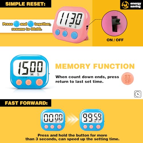 Digital Timer for Kids Classroom Timers for Teachers 4 Pack Blue Pink - color: Blue Pink