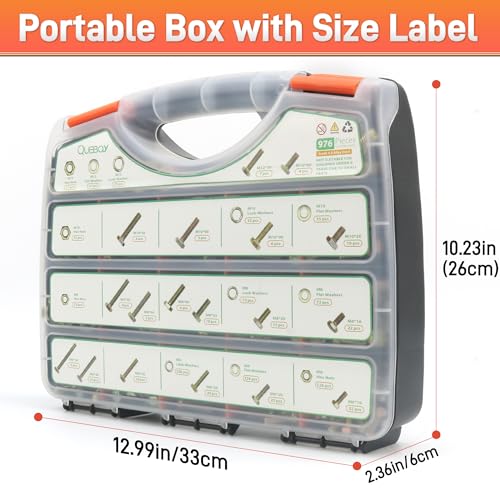 Quibbay 976pcs Nuts and Bolts Assortment Kit, Grade 8.8 Metric Bolt Assortment with Assorted Nuts and Washers, Heavy Duty M6 M8 M10 M12 Hex Bolts and Nuts Kit, Yellow Zinc Plated, Length from 16-50mm - size: 976pcs M6 M8 M10 M12