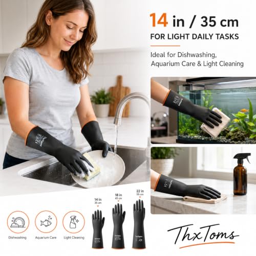 ThxToms Chemical Resistant Gloves, 28 Mil Heavy Duty Latex, 18 Inch, 1 Pair - color: Black 18 Inch