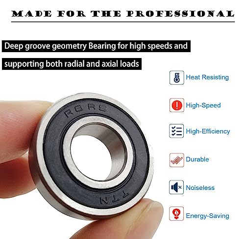 Tonmp 10 PCS R8-2RS 1/2 inch Bore Double Rubber Sealed Roller Ball Bearing 1/2 x1-1/8 x5/16 Inch ABEC3 Precision Small Ball Bearing for Electric Motor, Wheels, Home Appliances, Garden Machinery