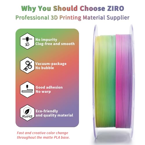 ZIRO 3D Printer Filament PLA, Fast Color Change Matte, 1KG Rainbow Blaze - color: Rainbow Blaze(matte)