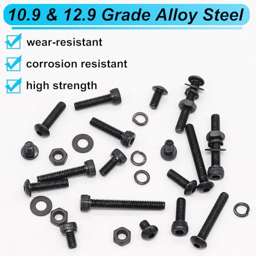 1260Pcs M4 Screw Kit, M4x6/8/12/16/20/25/30/40mm Metric Screws Bolts and Nuts Kit, 10.9 & 12.9 Grade Alloy Steel Button Head and Socket Head Screws, Metric Bolts for 3D Printing - color: BK-M4 x 6-40mm