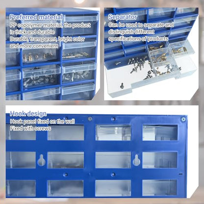33 Drawer Plastic Small Parts Organizer, Storage Bin with Drawers for Hardware, Parts, Crafts, Beads, 11.8 x 16.1 x 5.2 Inches (Blue) - color: Blue