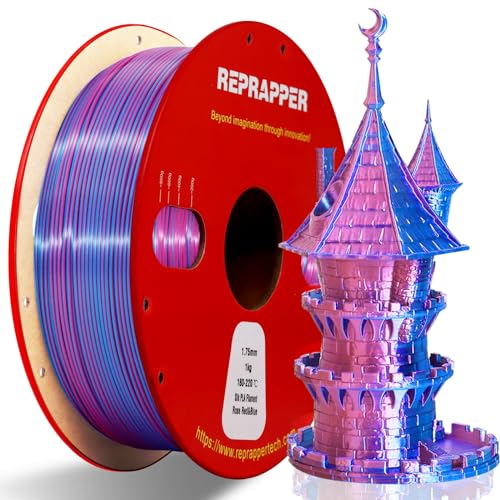 Reprapper Dual Color Filament Coextrusion PLA Filament 1.75mm for 3D Printer, Multicolor Like Rainbow PLA, 2.2lbs (1kg), Silk PLA Pink & Blue - color: F6-pink/Blue Dual Silk Pla 1kg