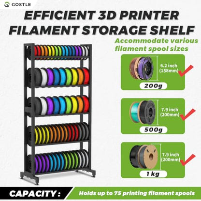 3D Printer Filament Storage Rack, Heavy-Duty 5-Tier Organizer for 3D Printing Spools, Large Capacity Holder for 3D Printing Rolls - style: 5-Tier