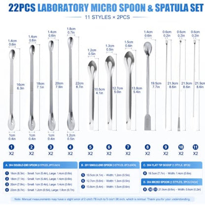 22 Pcs Stainless Steel Micro Scoop Set, Mini Lab Spatula