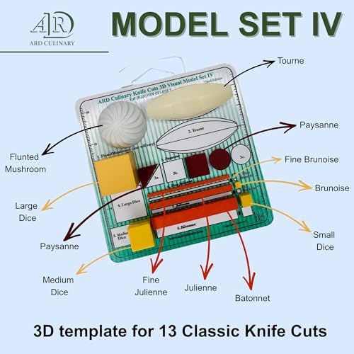 ARD Culinary Knife Cuts 3D Visual Model Set IV-A Level III (advanced) Educational Culinary Training Tool Set for Precision Knife Skills with 3D Template Guides