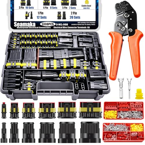 1008PCS 63 Sets Waterproof Automotive Wire Connectors Kit 1/2/3/4/5/6 Pin Automotive Replacement Electrical Accessories Plug Connectors Kit Male and Female Connector with Ratchet Crimping Tool - size: 1008PCS