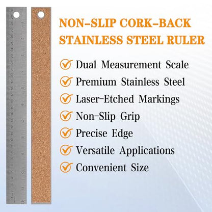 Metal Rulers,Ruler 12 inch Ruler 6inch,Cork Backed