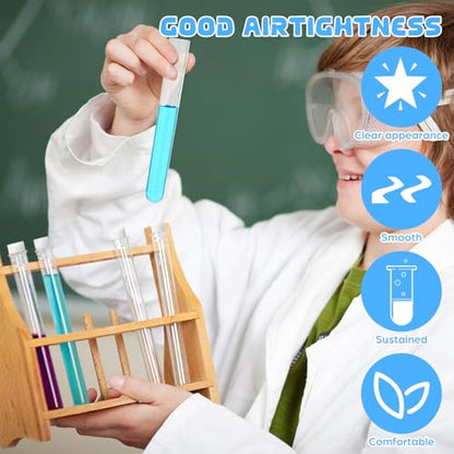100 Pake 8 ml Clear Test Tubes with Caps 12x100mm Plastic Vials Test Tubes for Scientific Experiments Halloween Christmas Scientific Themed Birthday Party Supplies Candy Storage (White) - color: White