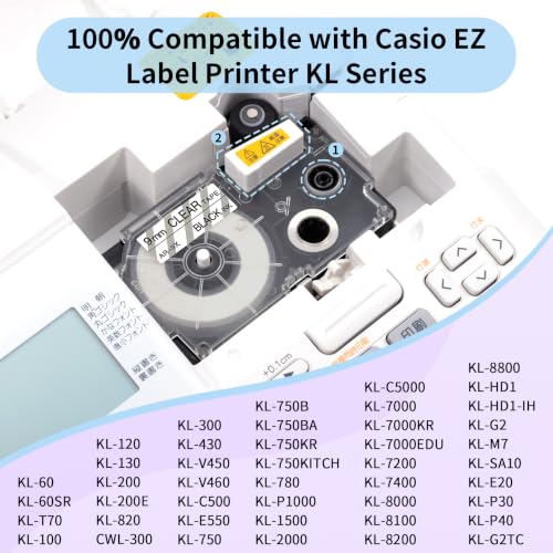 4-Pack Replace for Casio Label Maker Tape 9mm XR-9X4 XR-9X Clear Laminated - color: Clear (Transparent)