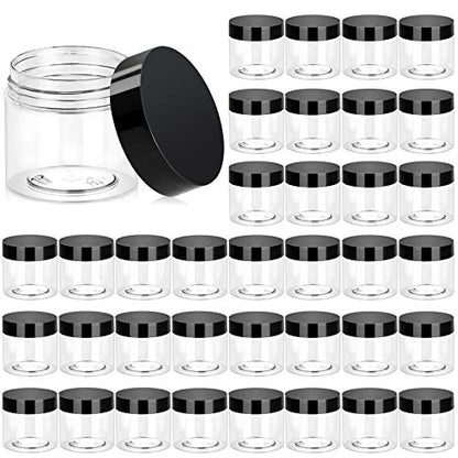 Eternal Moment 36 Pack 2 OZ Plastic Jars Clear Cosmetic Container with Lids - color: Black Lid, size: 2 Ounce