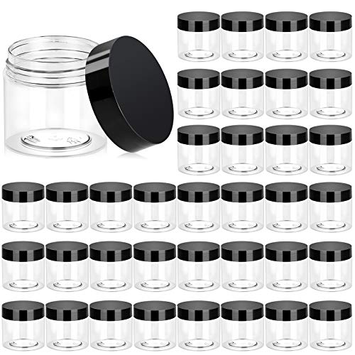 Eternal Moment 36 Pack 2 OZ Plastic Jars Clear Cosmetic Container with Lids - color: Black Lid, size: 2 Ounce