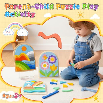 Montessori Wooden Shape Puzzles (3Pack Colorful) - Over 3 Years Old - color: 3 Pack Colorful