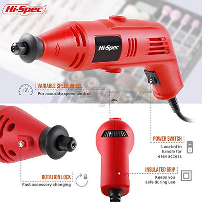 Hi-Spec 130W Corded Power Rotary Multi Tool Kit with Dremel Compatible Bit - color: Red