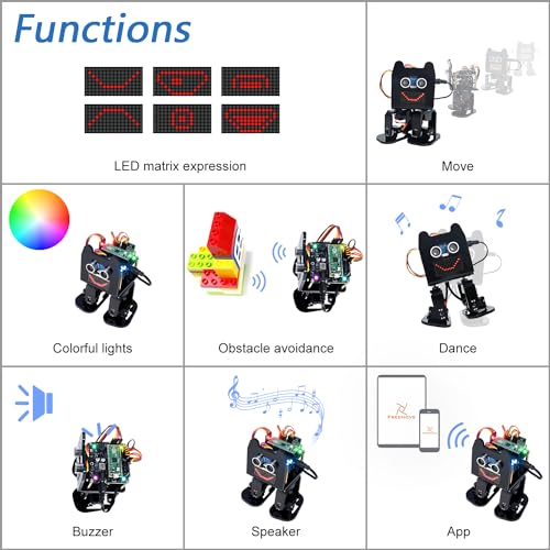 Freenove Bipedal Robot Kit for Raspberry Pi Pico (Included) (Compatible with Arduino IDE), LED Matrix Expressions, Obstacle Avoidance, Colorful Lights, Buzzer, Speaker, App - color: with Raspberry Pi Pico