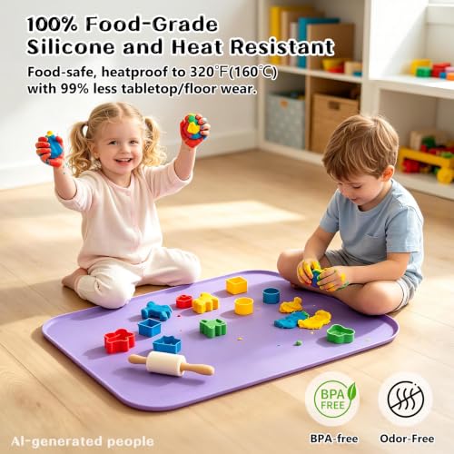 Silicone Mat with Edge for Bead Board: 28" x 20" Craft Mat with Raised Side - color: Purple, size: 28"L x 20"W
