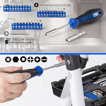 Prostormer 160-Piece Tool Set, General Household Tool Kit, Blue - color: Blue