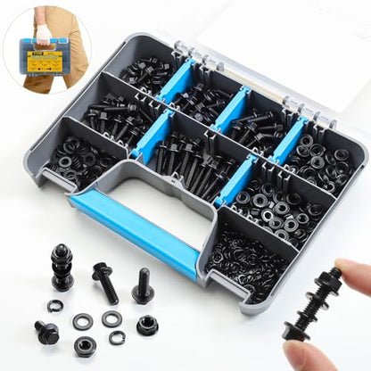 M6-1.0 Bolt Flange Hex Bolt Assortment,360Pcs Metric Bolts and Nuts Kit Serrated Flange Nuts Washers,10.9 Alloy Steel Black Zinc Plated (M6x12/16/20/25/30mm) - size: Black M6 360PCS Flanged Bolt