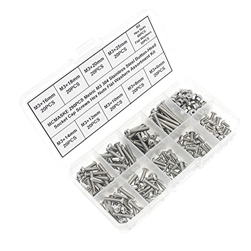Metric M3 304 SS Button-Head Socket Cap Screws, Nuts & Washers Kit - size: M3