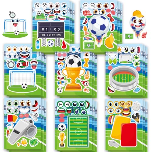 Soccer Make a Face Stickers 24 Sheets, Sports Crafts for Boys - color: Soccer