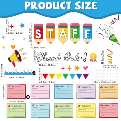 Staff Shout Out Bulletin Board Decoration Fun Shout Cutouts Appreciation Recognition Colorful Pencils Wall Decals Theme Party Supplies for Back to School Classroom Chalkboard Window Decoration Favor - style: Staff Shout Out