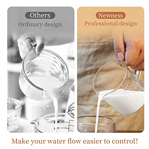 Newness Glass Measuring Cup with Handle, 300 ML (0.3 Liter, 1 1/4 Cup) Measuring Cup with Three Scales (OZ, Cup, ML/CC) and V-Shaped Spout, Measuring Beaker for Kitchen or Restaurant, Easy to Read - color: White Measuring Scale, size: 300 ML (1 1/4 Cup)