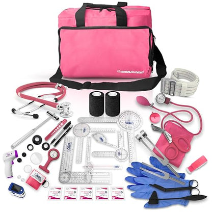 ASA TECHMED Physical Therapy Home Health Aide Comprehensive Kit - Carrying Bag, Blood Pressure Cuff, Stethoscope, Gait Belt- Pink - color: Pink Kit