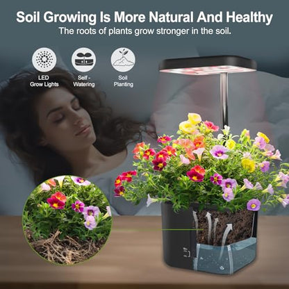 Indoor Garden Growing Systems Self-Watering Plant Pot Smart Gardening System with 17 Watts LED Grow Light Auto Timer Gardening Plant Gifts for Mom Plant Pot for vegetables herbs(No Seeds&Soil) - color: Black