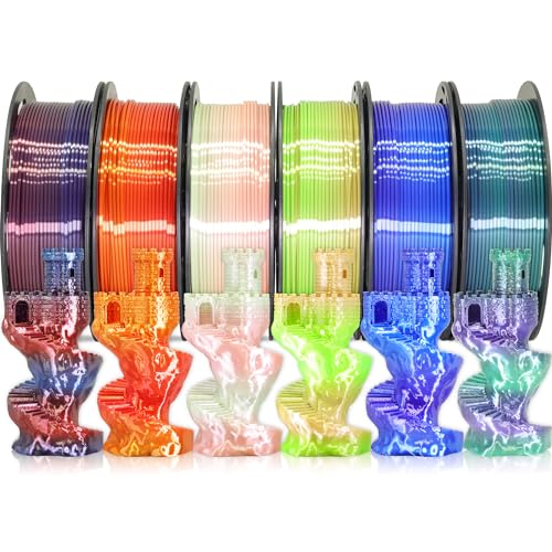 MIKA3D Mixed 6 Spools Fast 2 Color Change 3D Printer Filament Bundle, It Packed with 6 Beautiful Color Change Silk PLA Filament, Each Spool 250g, 6 Spools, Total 1.5kg Silk PLA Bundle 250g X 6 - color: 6 Color Change Mixed